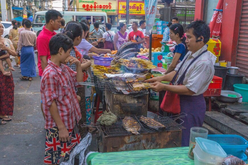 Enjoying street food in Yangon